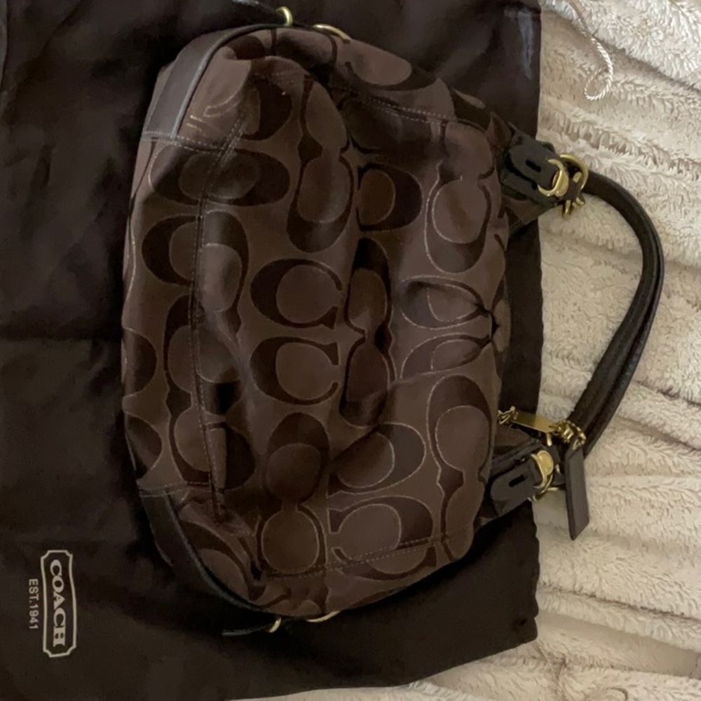 Brown Coach bag with dust bag.